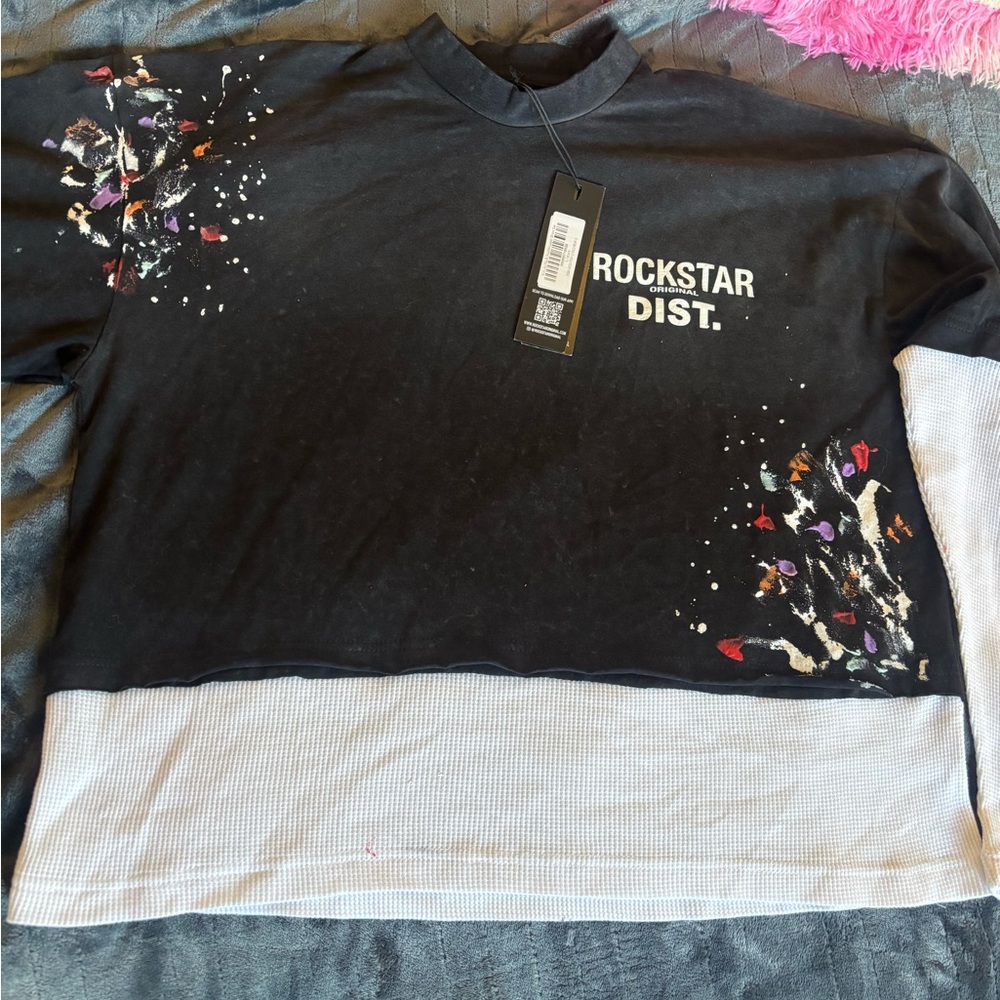 Rockstar Original Double Layer Thermal Boxy Crop Tee Size Small NWT - Picture 2 of 8